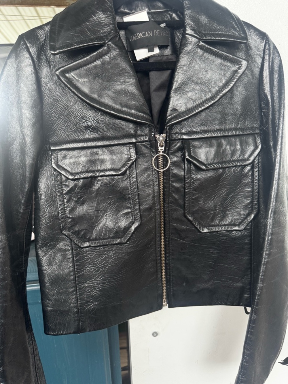 American Retro Black Leather Zip Jacket retro biker core